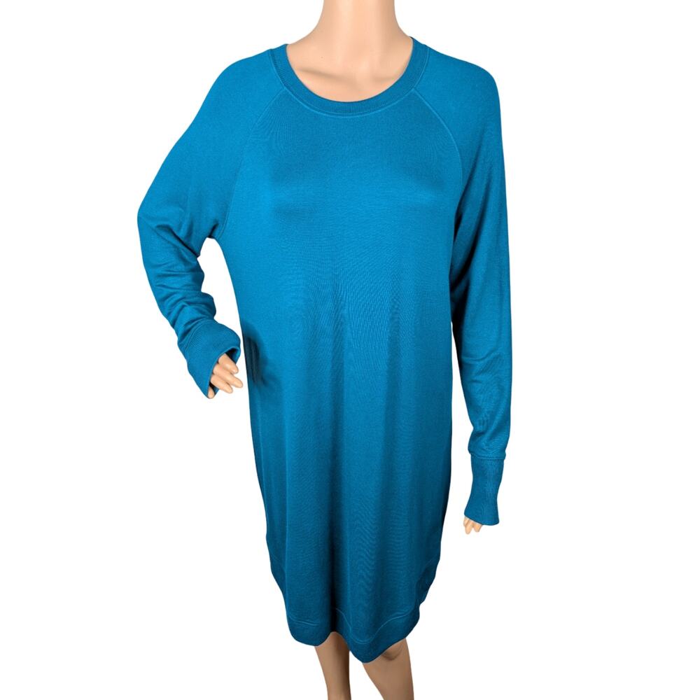 Athleta Mindset Sweatshirt Dress SZ M Dark Teal Raglan Long Sleeve Tunic Basic